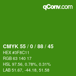 Color code: CMYK 55 / 0 / 88 / 45 | qconv.com