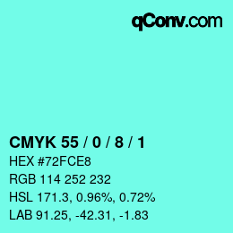 カラーコード: CMYK 55 / 0 / 8 / 1 | qconv.com