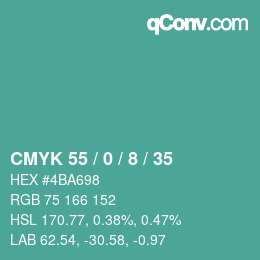 Color code: CMYK 55 / 0 / 8 / 35 | qconv.com