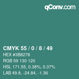 Color code: CMYK 55 / 0 / 8 / 49 | qconv.com