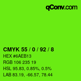 カラーコード: CMYK 55 / 0 / 92 / 8 | qconv.com