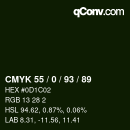Farbcode: CMYK 55 / 0 / 93 / 89 | qconv.com