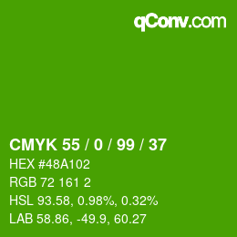 Color code: CMYK 55 / 0 / 99 / 37 | qconv.com