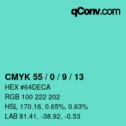 Color code: CMYK 55 / 0 / 9 / 13 | qconv.com