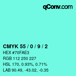 颜色代码: CMYK 55 / 0 / 9 / 2 | qconv.com