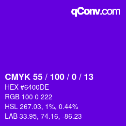 Farbcode: CMYK 55 / 100 / 0 / 13 | qconv.com