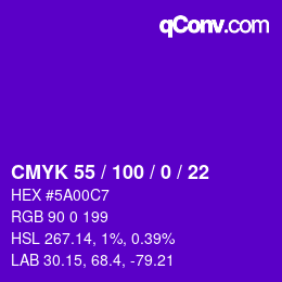 颜色代码: CMYK 55 / 100 / 0 / 22 | qconv.com