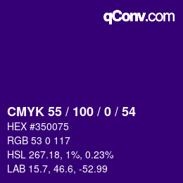 Color code: CMYK 55 / 100 / 0 / 54 | qconv.com