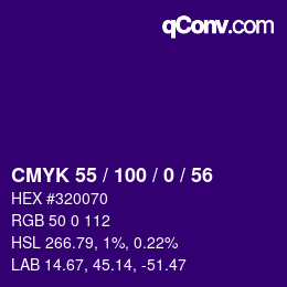 颜色代码: CMYK 55 / 100 / 0 / 56 | qconv.com