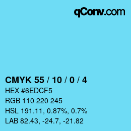 カラーコード: CMYK 55 / 10 / 0 / 4 | qconv.com