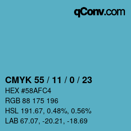 Color code: CMYK 55 / 11 / 0 / 23 | qconv.com