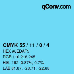 颜色代码: CMYK 55 / 11 / 0 / 4 | qconv.com
