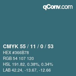 颜色代码: CMYK 55 / 11 / 0 / 53 | qconv.com