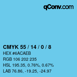 颜色代码: CMYK 55 / 14 / 0 / 8 | qconv.com