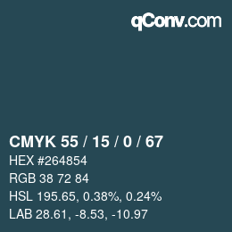 Color code: CMYK 55 / 15 / 0 / 67 | qconv.com