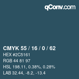 カラーコード: CMYK 55 / 16 / 0 / 62 | qconv.com