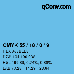 カラーコード: CMYK 55 / 18 / 0 / 9 | qconv.com