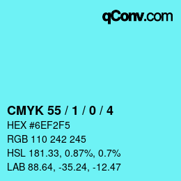カラーコード: CMYK 55 / 1 / 0 / 4 | qconv.com