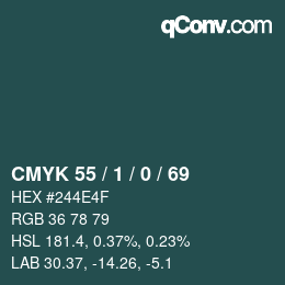 Color code: CMYK 55 / 1 / 0 / 69 | qconv.com