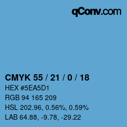 Farbcode: CMYK 55 / 21 / 0 / 18 | qconv.com