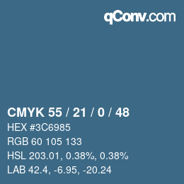 Code couleur: CMYK 55 / 21 / 0 / 48 | qconv.com