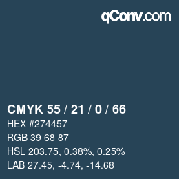Color code: CMYK 55 / 21 / 0 / 66 | qconv.com