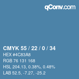 Farbcode: CMYK 55 / 22 / 0 / 34 | qconv.com