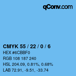 颜色代码: CMYK 55 / 22 / 0 / 6 | qconv.com