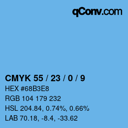 カラーコード: CMYK 55 / 23 / 0 / 9 | qconv.com