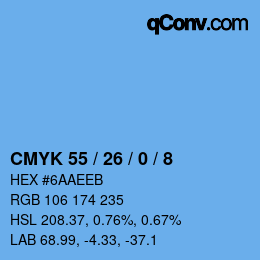 カラーコード: CMYK 55 / 26 / 0 / 8 | qconv.com