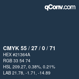 Código de color: CMYK 55 / 27 / 0 / 71 | qconv.com