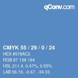 颜色代码: CMYK 55 / 29 / 0 / 24 | qconv.com