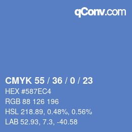 Farbcode: CMYK 55 / 36 / 0 / 23 | qconv.com