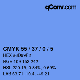 カラーコード: CMYK 55 / 37 / 0 / 5 | qconv.com