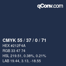 Farbcode: CMYK 55 / 37 / 0 / 71 | qconv.com