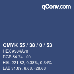 Color code: CMYK 55 / 38 / 0 / 53 | qconv.com