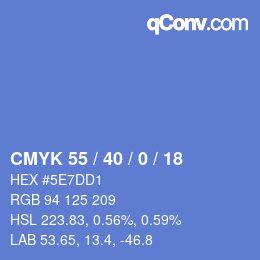 颜色代码: CMYK 55 / 40 / 0 / 18 | qconv.com