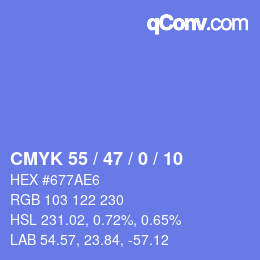 Color code: CMYK 55 / 47 / 0 / 10 | qconv.com