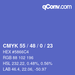 Color code: CMYK 55 / 48 / 0 / 23 | qconv.com