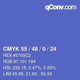 カラーコード: CMYK 55 / 48 / 0 / 24 | qconv.com