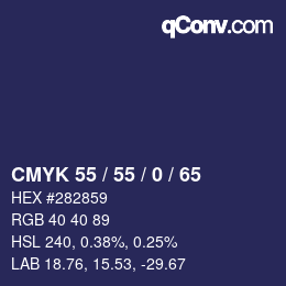 Color code: CMYK 55 / 55 / 0 / 65 | qconv.com