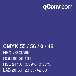 Code couleur: CMYK 55 / 56 / 0 / 48 | qconv.com