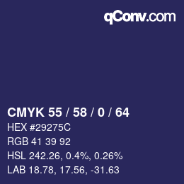 Color code: CMYK 55 / 58 / 0 / 64 | qconv.com