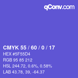 カラーコード: CMYK 55 / 60 / 0 / 17 | qconv.com
