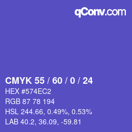 カラーコード: CMYK 55 / 60 / 0 / 24 | qconv.com
