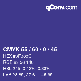 颜色代码: CMYK 55 / 60 / 0 / 45 | qconv.com