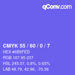 カラーコード: CMYK 55 / 60 / 0 / 7 | qconv.com