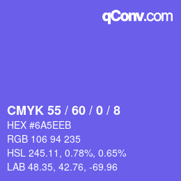 カラーコード: CMYK 55 / 60 / 0 / 8 | qconv.com