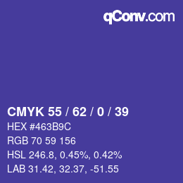 Farbcode: CMYK 55 / 62 / 0 / 39 | qconv.com