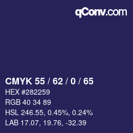 Color code: CMYK 55 / 62 / 0 / 65 | qconv.com